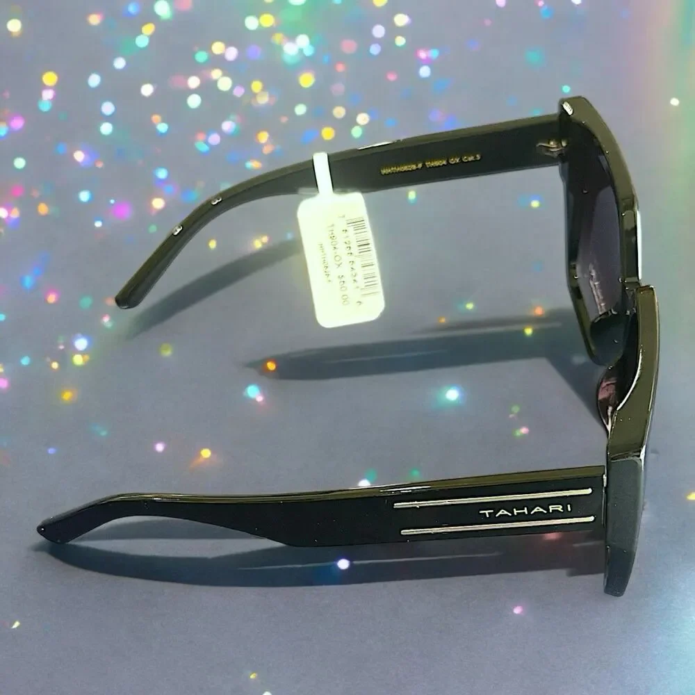 Tahari Oversized Square Sunglasses TH904 OX Shiny Black Frame Gradient Lens NWT